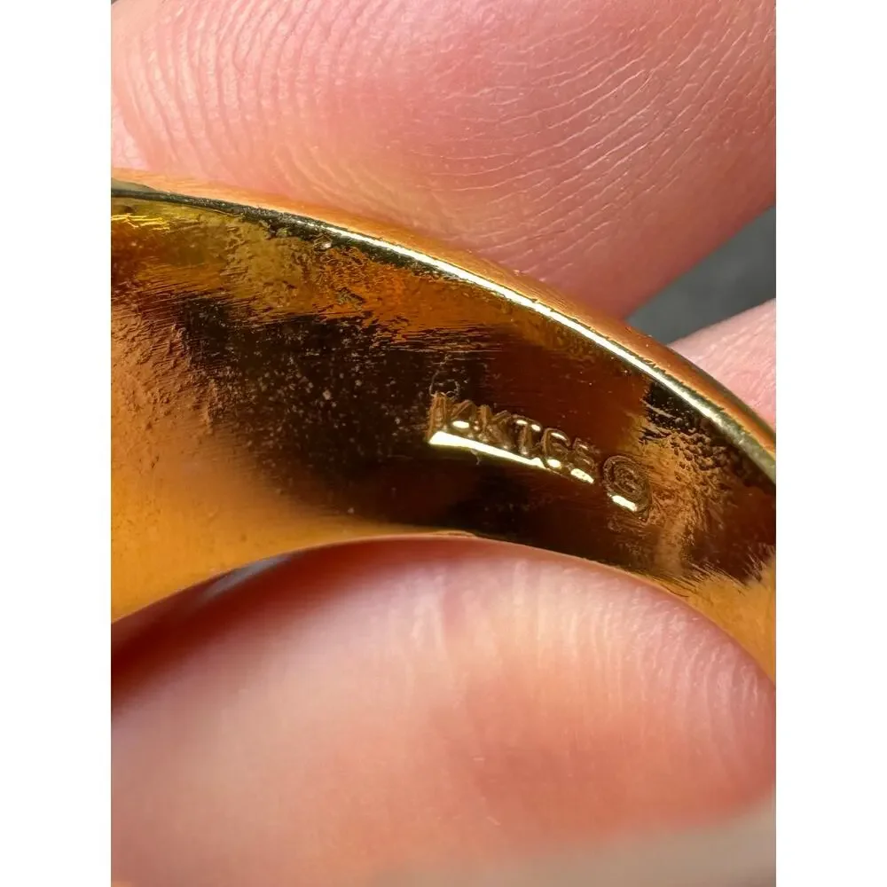 Vintage Karatclad Green Marquise Ring 14KT GE Gold Plate Size 8 New NOS